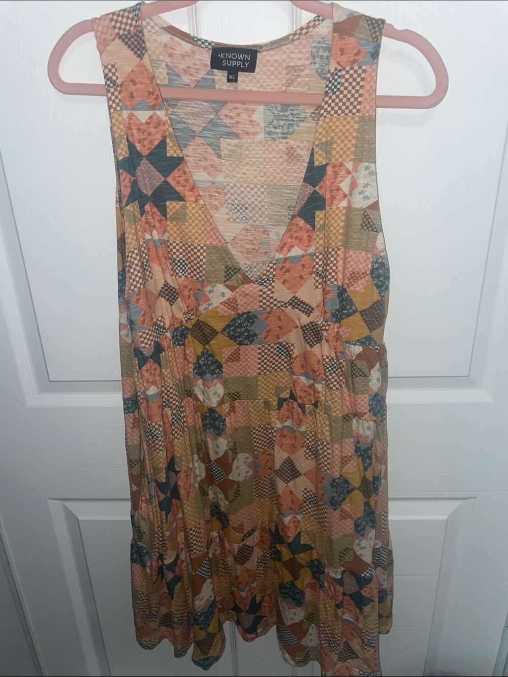 Known Supply Women's Sleeveless Patchwork Mini Dress - Peach Multi
